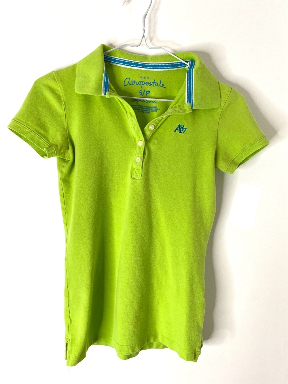 Aeropostale A87 Lime Green Polo Tee Stretch Cotton Short Sleeve Shirt